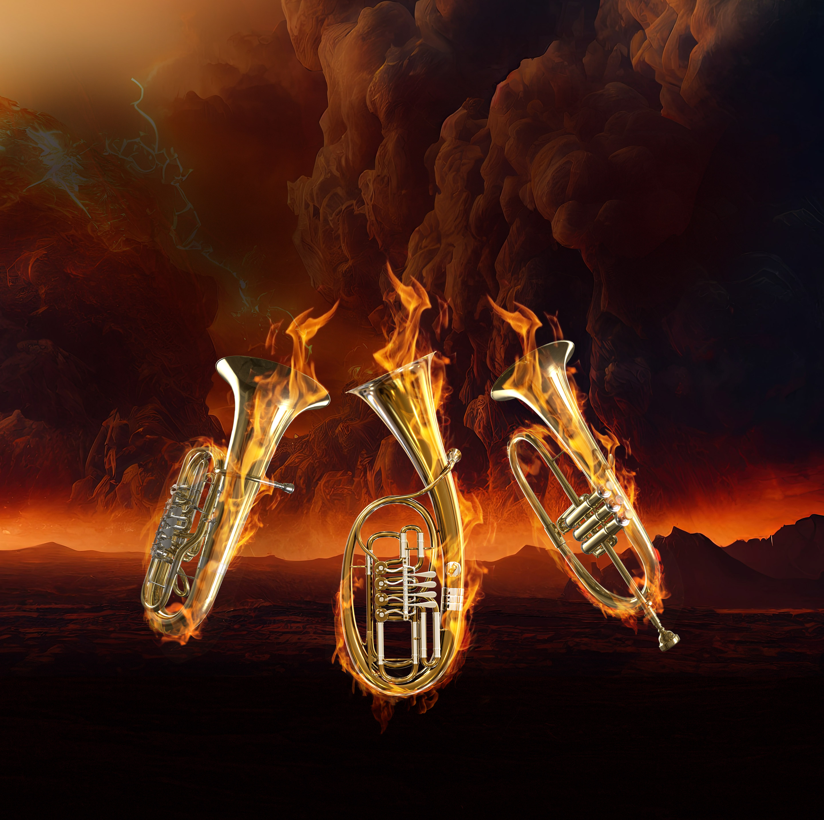 Flaming Brass Instruments Background
